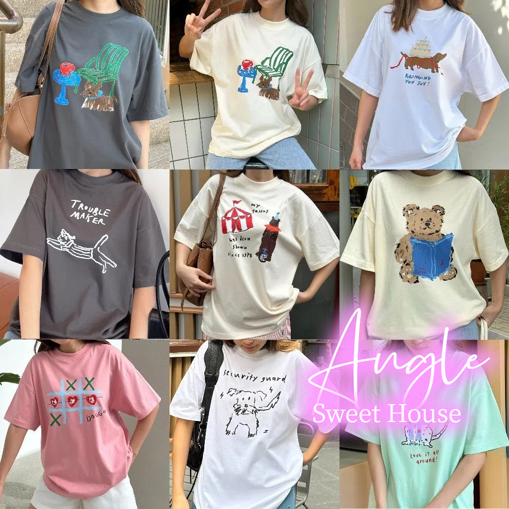 (จัดส่งตลอด 24 ชั่วโมง) Angle Official เสื้อยืดแขนสั้นมีสไตล์ หลวมและอเนกประสงค์ดูเพรียวบาง T212