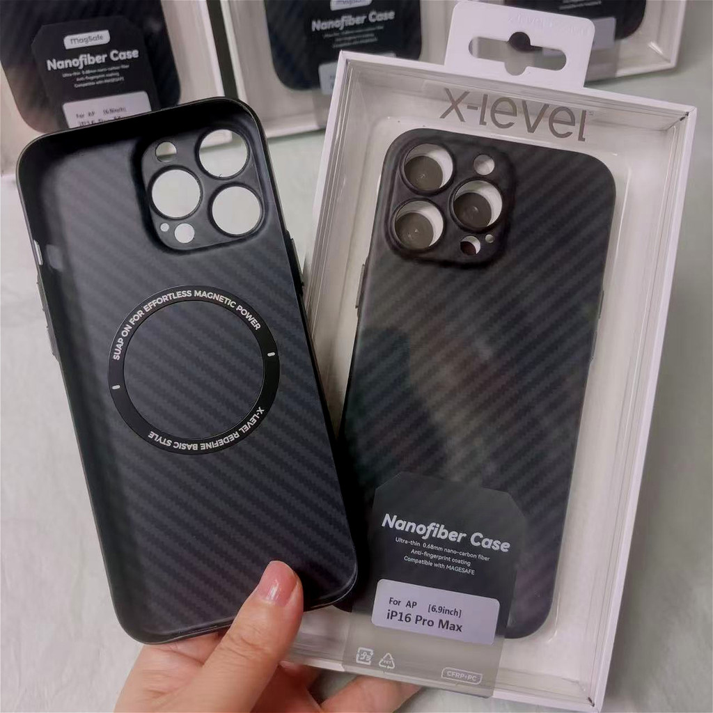 X-Level Nanofiber Carbon Texture ไร้สายชาร์จสําหรับ iPhone 16 Pro Max 16 Plus 15 Pro 14 13 12 กล้อง Len ป้องกันฝาครอบโทรศัพท์นุ่ม