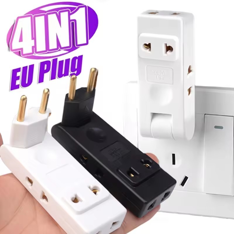 4-in-1 Wall Outlet Extension Eu ซ็อกเก็ตไฟฟ้า - ปลั๊กหมุนได้ 180 องศา Travel Aadapter ตัวแปลงไฟแบบพกพา