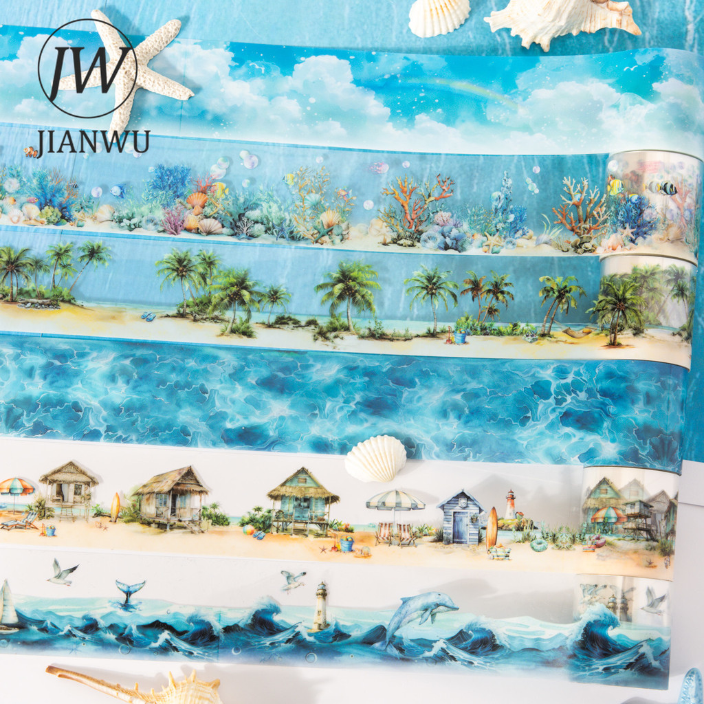 JIANWU 40 มม.* 200 ซม.ไดอารี่ทัวร์รอบทะเล Series Vintage ภูมิทัศน์วัสดุ Collage PET เทป Creative Journal เครื่องเขียน