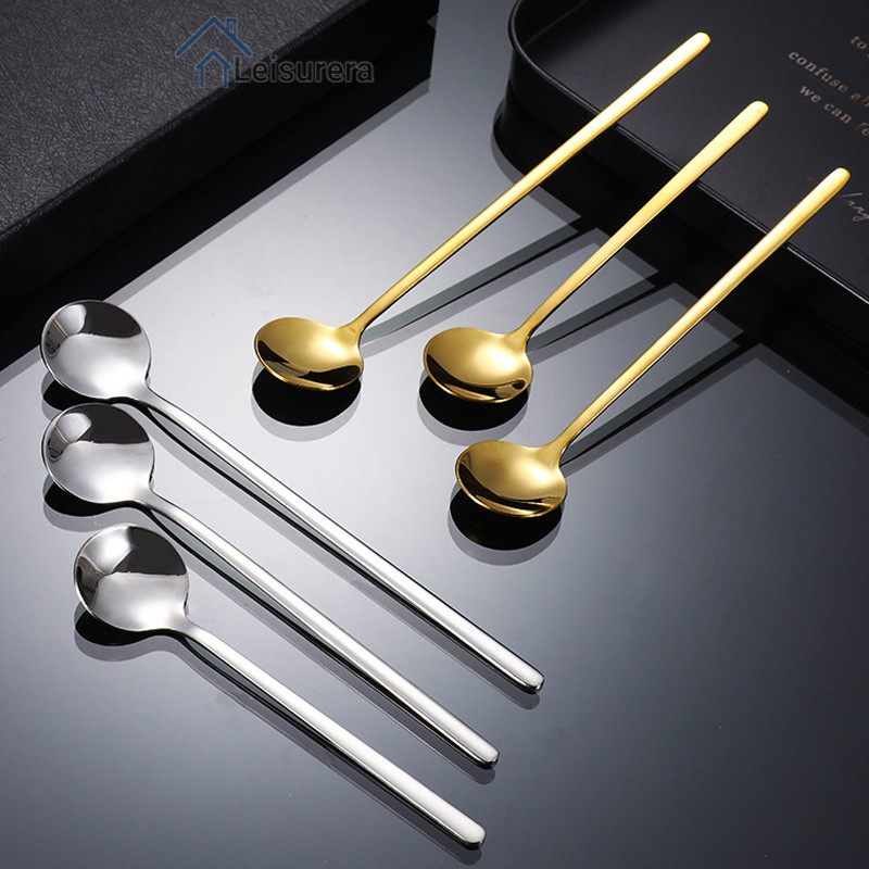 ✨ช้อนข้าวกลมเล็กสีทอง ช้อนสแตนเลส ช้อนกาแฟด้ามยาว🍀 - รูปที่ 4