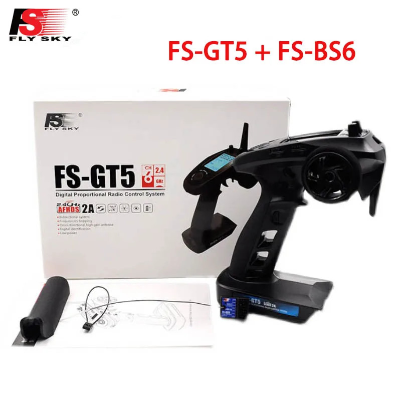 FlySky FS-GT5 FS GT5 2.4G 6CH RC วิทยุเครื่องส่งสัญญาณ FS-BS6 6CH สําหรับ RC ยานพาหนะ Crawler รถเรือถังของเล่น Racing
