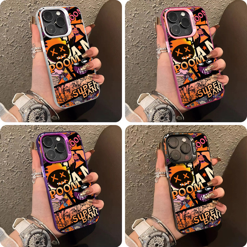 สนุกการ์ตูนรูปแบบสีส้มเคสโทรศัพท์สําหรับ IPhone 16 11 12 13 14 15 Pro MAX X XR XS MAX 7/8 Plus Se2020 หรูหรากันกระแทก