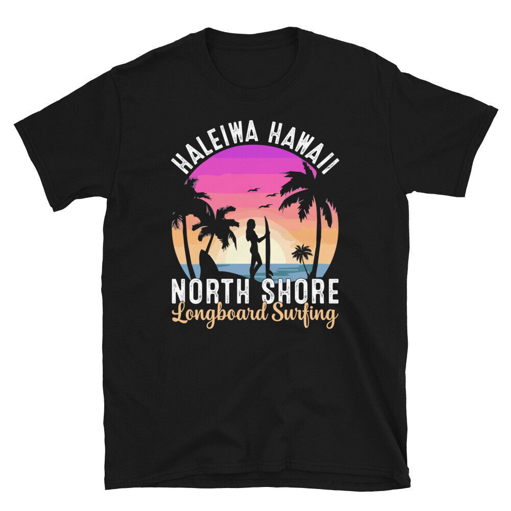 Haleiwa Hawaii North Shore Longboard Surfing เสื้อยืดแขนสั้น Unisex