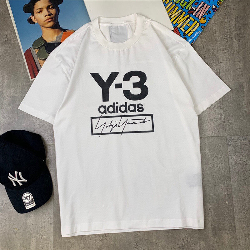 เสื้อยืดครึ่งแขนยี่ห้อ Yoji Yamamoto พิมพ์ลายตัวอักษรริบบิ้น สบายๆสำหรับทั้งผู้ชายและผู้หญิง