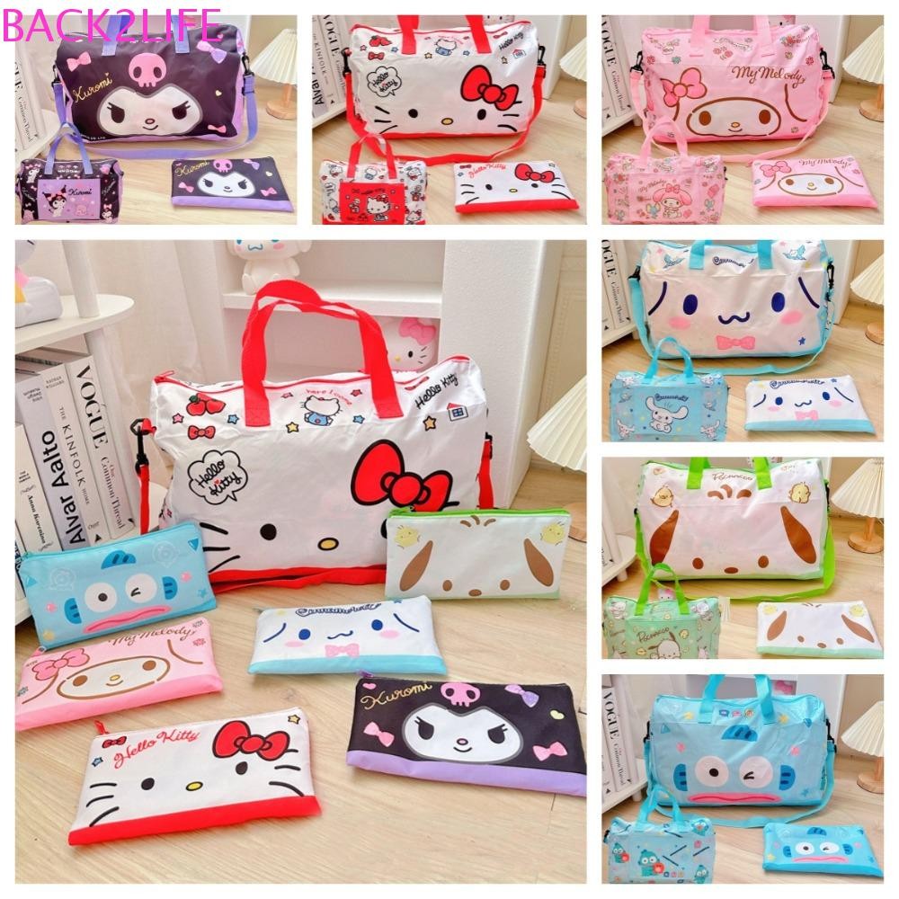 Back2life Hangyodon กระเป๋าดึงสั้น, My Melody Cinnamoroll Pochacco กระเป๋าเดินทางแบบพับได้, แมวคิตตี้หวานความจุขนาดใหญ่กันน้ํา Kuromi กระเป๋าเดินทางกระเป๋าถือเดินทาง
