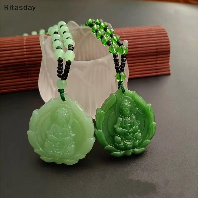 Ritasday สไตล์จีนหยกสีเขียว Hand-Crewed Guanyin หยกจี้สร้อยคอพุทธเครื่องประดับ Amulet สําหรับผู้หญิง Man Lucky เครื่องประดับของขวัญใหม่