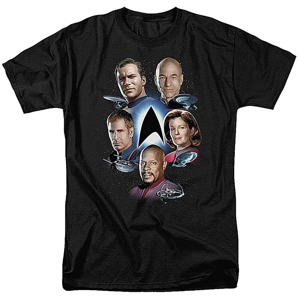 Star Trek 5 Captains (Kirk & Picard) เสื้อยืด Mens Unisex - มีจําหน่ายใน Sm ถึง 6x