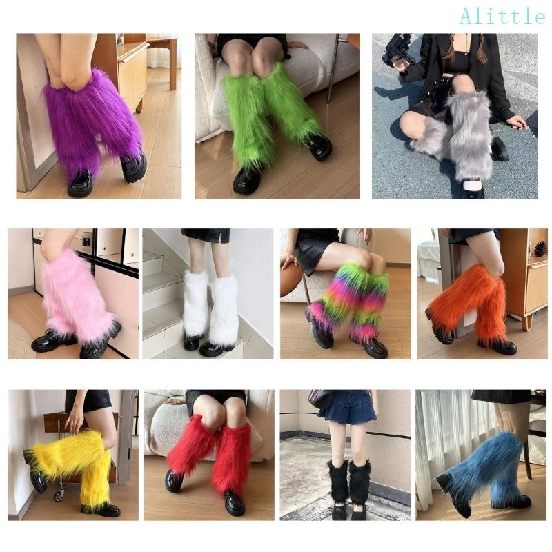 Alia Soft Warm Furry ขาฤดูหนาวแฟชั่น Ensemble Punk หนา Fuzzy ขาอุ่น