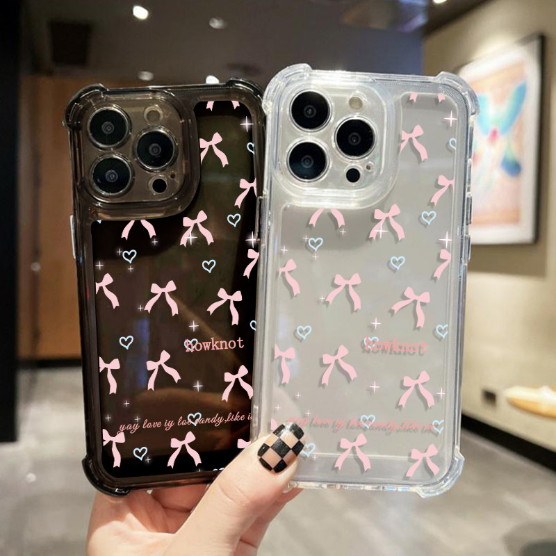 🔥MAX🔥เคสโทรศัพท์มือถือแบบใส หัวใจรักสีฟ้าและผูกโบว์นุ่มกันกระแทก for 7 Plus X/XR 11/13/12/14/15 Plus เคสโทรศัพท์