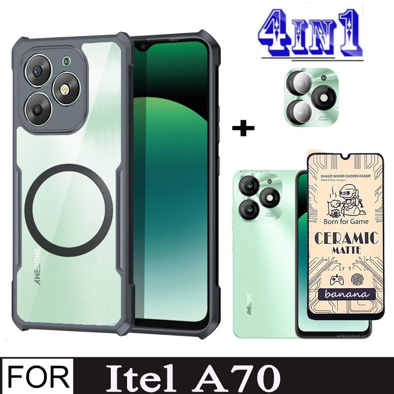 Itel A70 เคสโทรศัพท์กันกระแทกสําหรับ itel A70 A 70 ItelA70 ตัวป้องกันหน้าจอเซรามิก + พร้อมสติกเกอร์ช
