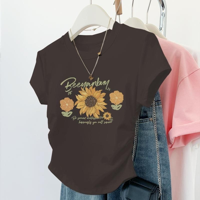 เสื้อยืดหลวมเสื้อยืดผู้หญิงน่ารักเกาหลีเสื้อร้อนเสื้อร้อนเสื้อคอกลมเสื้อเชิ้ตแขนสั้นดีไซน์แขนสั้นคอกลมตกClothing Lady