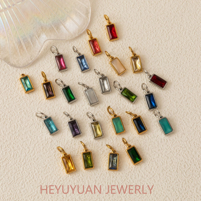 12 Birthstone สี่เหลี่ยมผืนผ้า Charm เฉพาะสําหรับ DIY สร้อยคอและสร้อยข้อมือ Non Tarnish ด้วยทองแท้ To Do สีป้องกัน