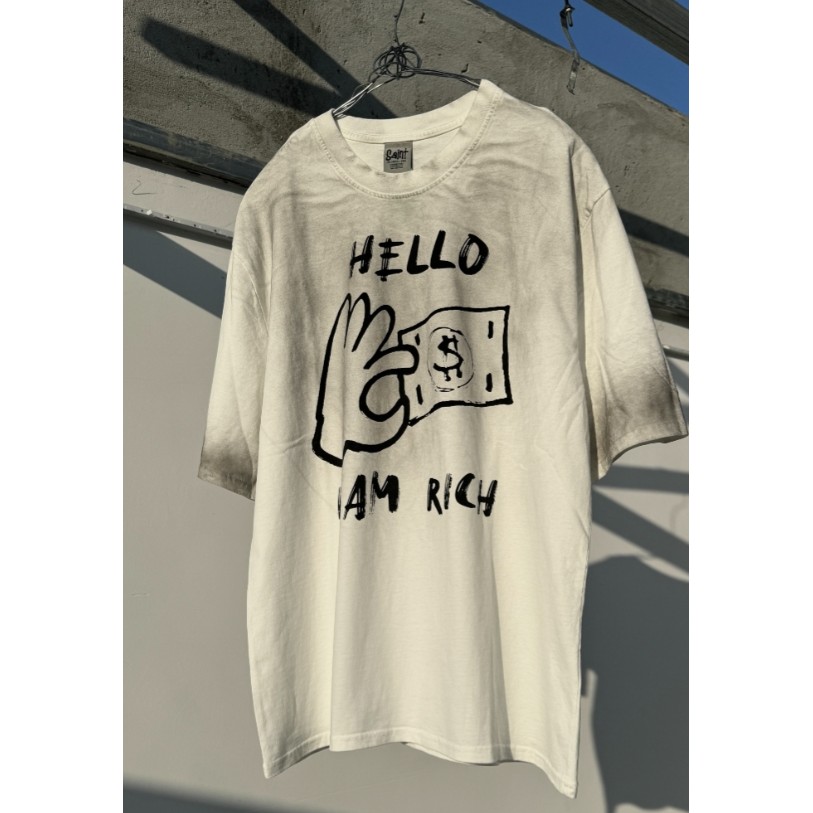 ขายร้อน "I am a Rich Graffiti" หมึกสีขาวสเปรย์โดยตรงพิมพ์ล้างน้ําเสื้อยืดแขนสั้น