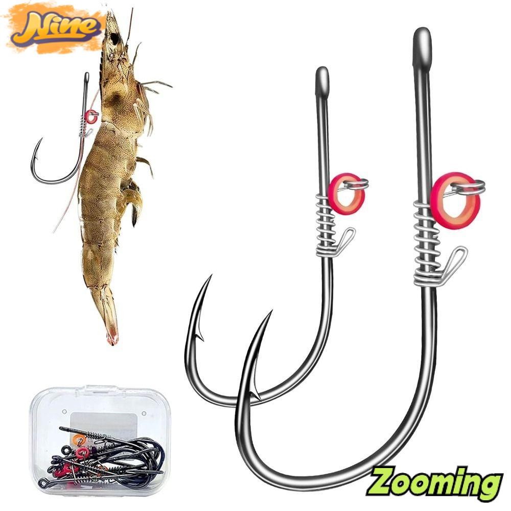 Zooming 10 ชิ้นกุ้งสดเหยื่อตะขอ,เหล็กคาร์บอนสูง Pickerel เหล็กคาร์บอนสูง Fishhook, Wacky Weedless Worm Soft Worm กว้าง Gap Bass Fishhook ตกปลาทะเล