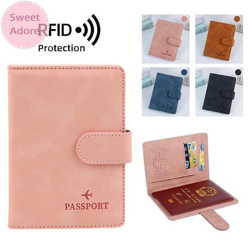 SweetAdore RFID Buckle Passport Cover Leather Man Women Travel Passport Holder With Credit Card Holder Case Wallet Protector Cover Case TH