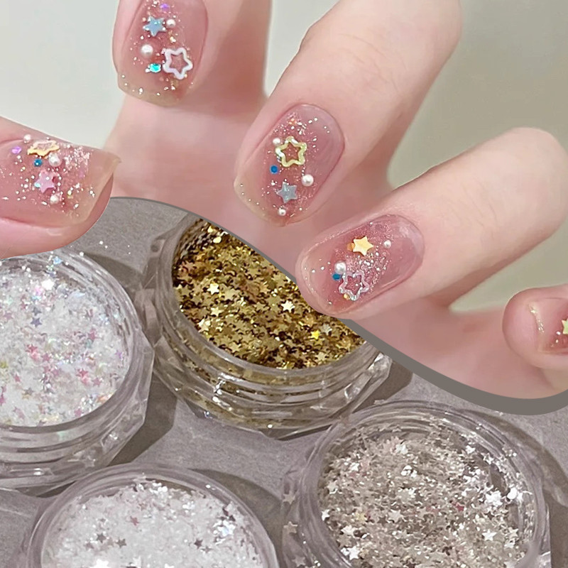 Ur SUGAR Golden Silver สีสัน Shining Star-Shaped Sequins 3D ตกแต่งเล็บวัสดุ DIY
