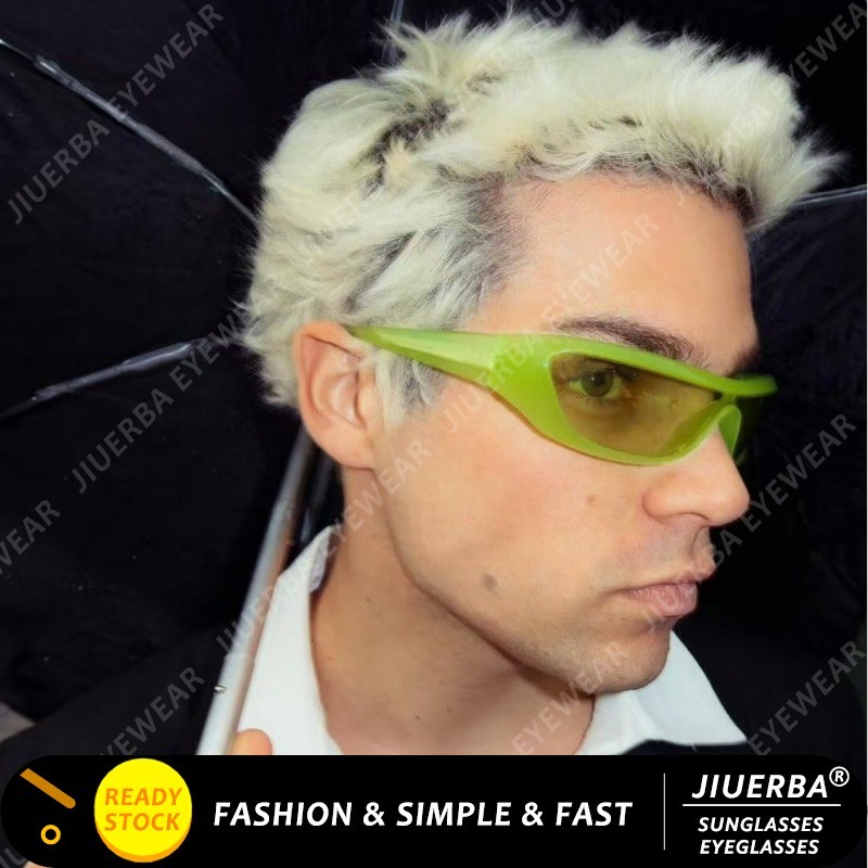 (JIUERBA) Jelly Green กรอบแคบแฟชั่นแว่นกันแดด Cyberpunk เทรนด์แฟชั่นแว่นกันแดด Avant-garde