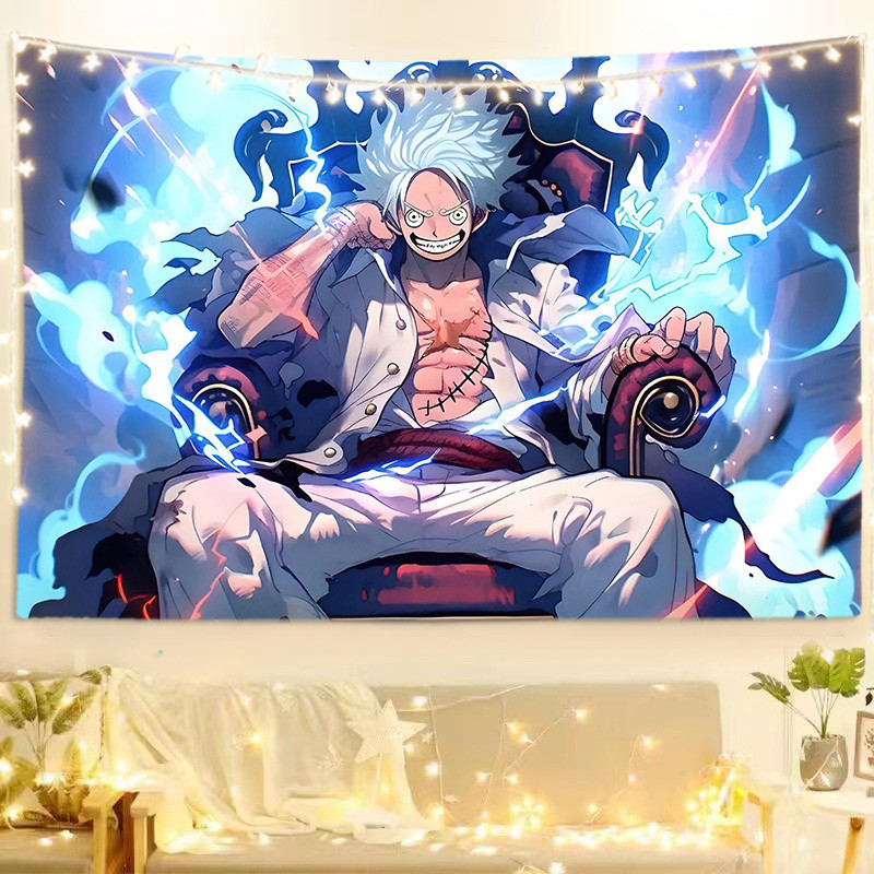 ผ้าพื้นหลังอนิเมะ One Piece Luffy AI สำหรับตกแต่งหอพักนักเรียน ผ้าแขวนข้างเตียง โปสเตอร์ผ้าผนัง - รูปที่ 6