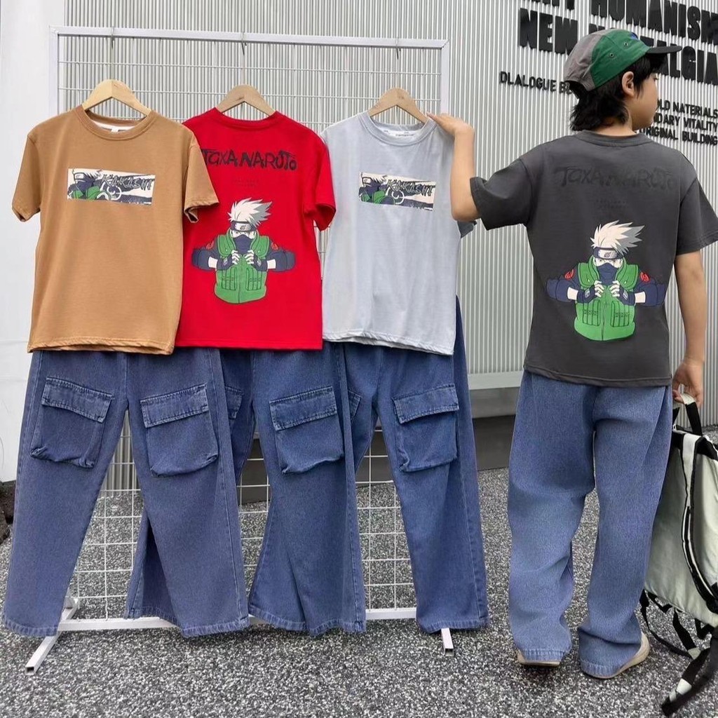 เสื้อผ้าเด็กผู้ชาย แฟชั่นชุดเด็กผู้ชาย เซ็ท2ชิ้น เสื้อ+กางเกงยีนส์ขายาวทรงคาโก้เด็ก 3-14ปี ชุดเด็กชายพร้อมส่งML-833