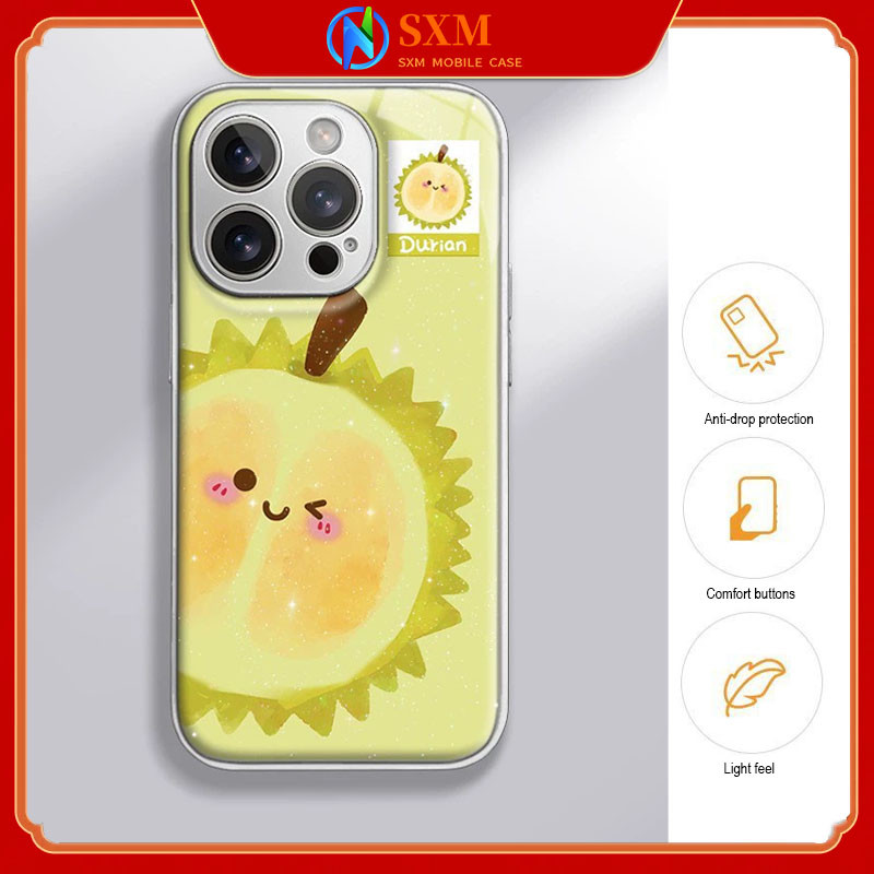 IPhone16 Pro Max Durian Emoji เคสโทรศัพท์การ์ตูน Hydro Condensation สําหรับ iPhone16/15/14/13/12