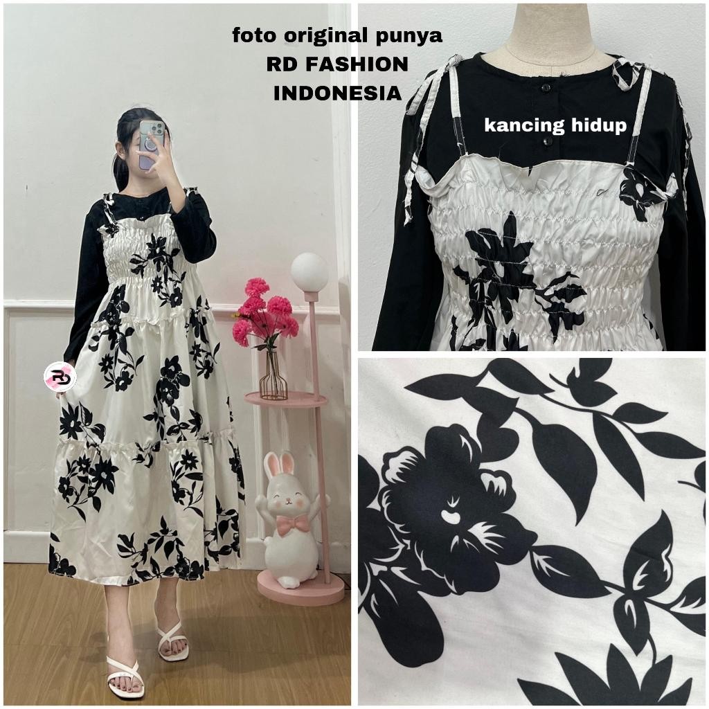 TYPESO LONG SLEEVED SMOCKED DRESS / BUSUI FRIENDLY FLOWER MOTIF DRESS