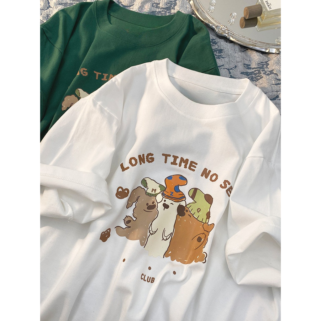TeeTwoOne เสื้อเกาหลี ผู้หญิง T-shirt "LONG TIME DOG" พิมพ์ลาย ผ้าCOTTON โคตรนุ่มOVERSIZE เสื้อคอกลม