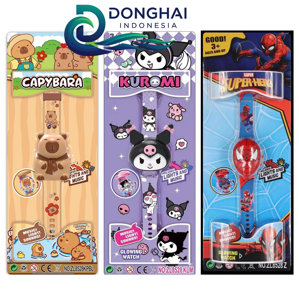 CHILDRENS WATCH CHARACTER MUSIC ไฟ LED DIGITAL WATCH KUROMI CAPYBARA SPIDERMAN