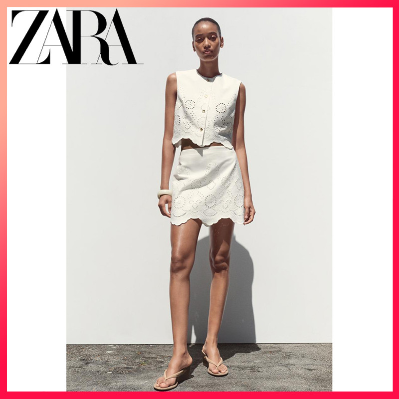ZARA เสื้อกั๊กสำหรับผู้หญิง ออกแบบเย็บปักถักร้อยแบบกลวง เหมาะสำหรับฤดูร้อน