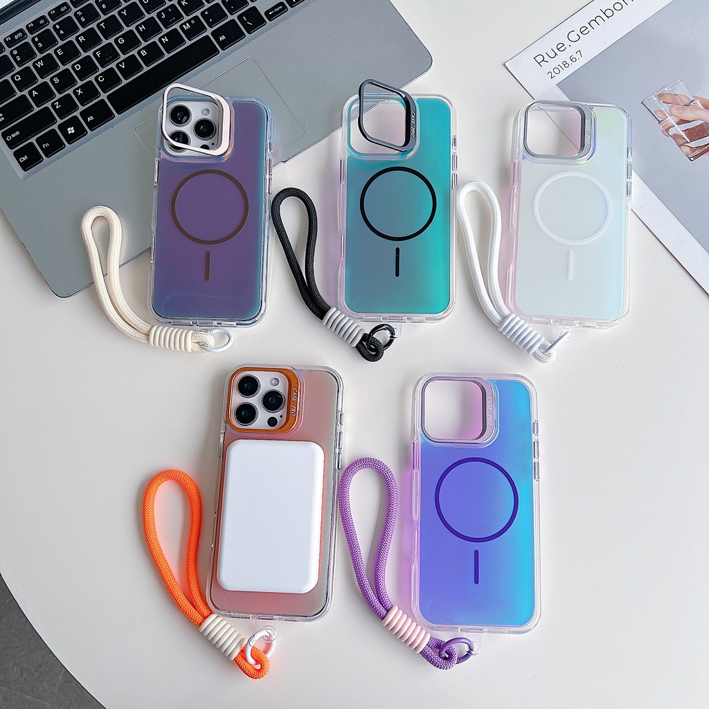 ขาตั้งเลนส์แบบเรียบง่ายกิ้งก่าแม่เหล็กเหมาะสําหรับเคส iPhone 16pro เคสโทรศัพท์แบบเชือกเส้นเล็ก 14/13/15 Pro Max