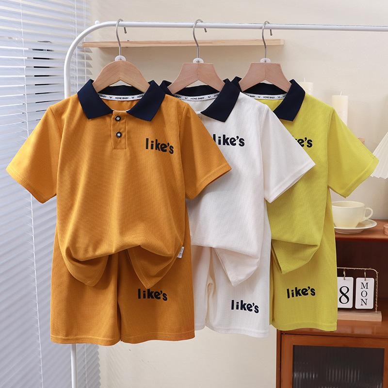 ชุดเสื้อโปโลเด็ก แขนสั้น วาฟเฟิลฤดูร้อน สำหรับเด็กชายและเด็กหญิง สไตล์เกาหลี ชุดลำลอง เสื้อผ้าเด็ก มาใหม่
