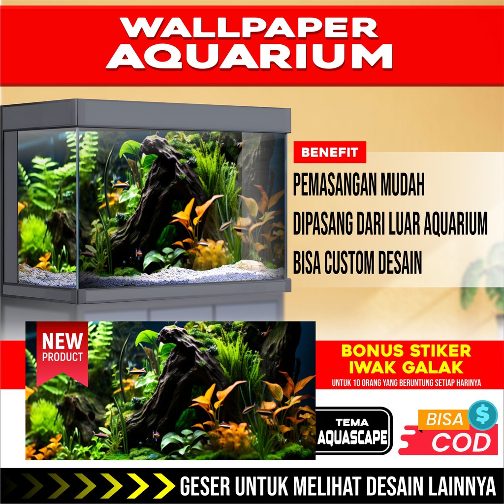 3D REAR AQUARIUM BACKGROUND WALLPAPER สติ๊กเกอร์น้ําหมวกรูปถ่าย EE2