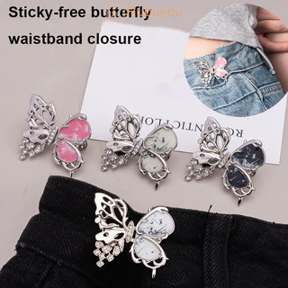 Rubuyou กระดุมเอวทรงผีเสื้อ กระดุมไร้ตะปู ตะขอปรับเอวกางเกง ไม่ต้องเย็บ แฟชั่น อุปกรณ์เสื้อผ้า สำหรับผู้หญิง-COD💖