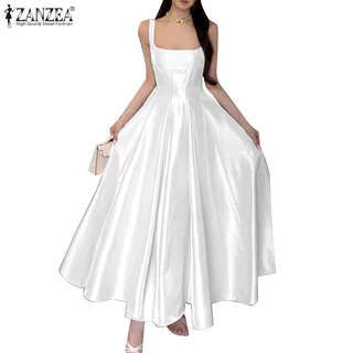 ZANZEA ใส่ ซานเซีย ผู้หญิงเกาหลีแฟชั่นแขนกุดสแควร์คอกับสายรัดชุดปาร์ตี้วันหยุด