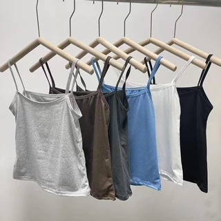 #474 เสื้อกล้ามสายเดี่ยว Cottonสีพื้นสุดน่ารัก นุ่มบาง ทอไร้ตะเข็บข้าง ใส่สบาย ซึมซับเหงื่อได้ดี ราคาถูก