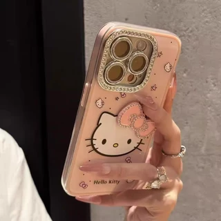 Dopamine Kitty Diamond Bow เหมาะสําหรับเคสโทรศัพท์ iPhone 17Promax Apple 16/15/14/13/12/11 การป้องกันเลนส์