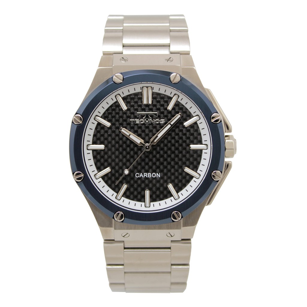 Technos Watch Carbon Dial T6B80NB Men's Silver