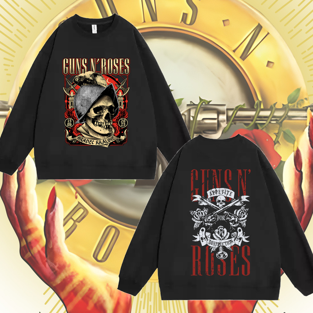 2025 Guns N' Roses เสื้อสเวตเตอร์คอกลมแขนยาววงดนตรีร็อคสำหรับผู้ชาย #4
