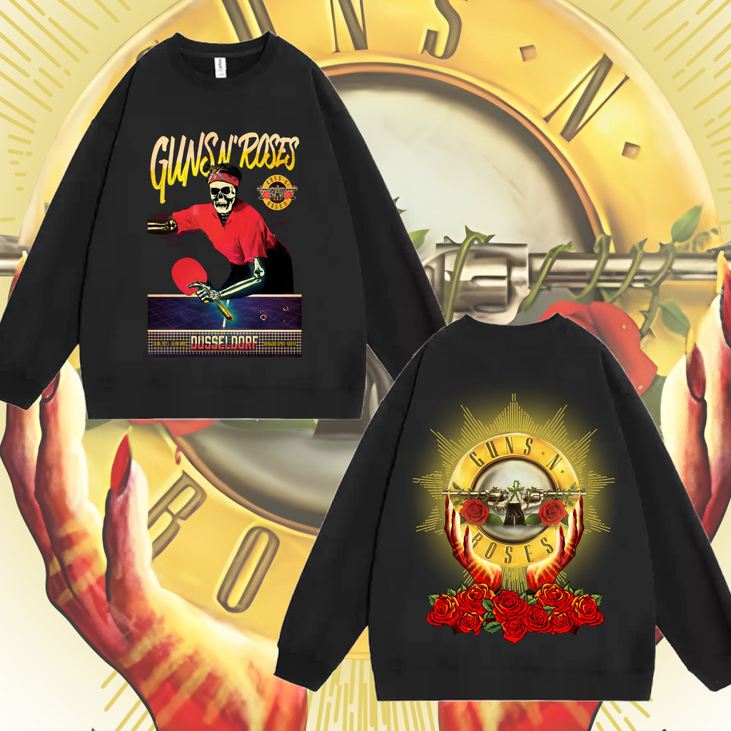 2025 Guns N' Roses เสื้อสเวตเตอร์คอกลมแขนยาววงดนตรีร็อคสำหรับผู้ชาย #2