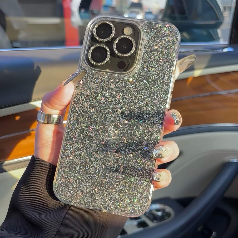 ฟอยล์เงินglitterอะคริลิคเคสโทรศัพท์สําหรับiphone 16 Pro Max 16 Plus 15 Pro Max 14 13 12 11 Pro Maxกันกระแทกป้องกันปลอก - รูปที่ 2