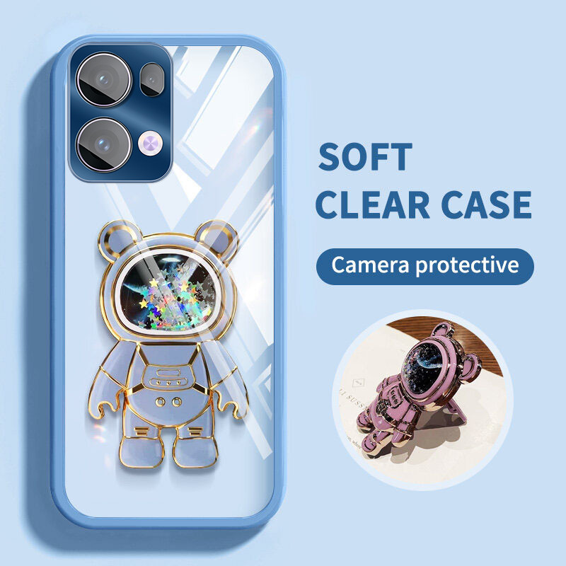 สําหรับ OPPO Reno13 / Reno13Pro / RENO 13F 5G เลนส์ป้องกัน Flim แฟชั่น Spaceman Bear Stand เคสโทรศัพท์สําหรับ RENO 13 PRO RENO13F