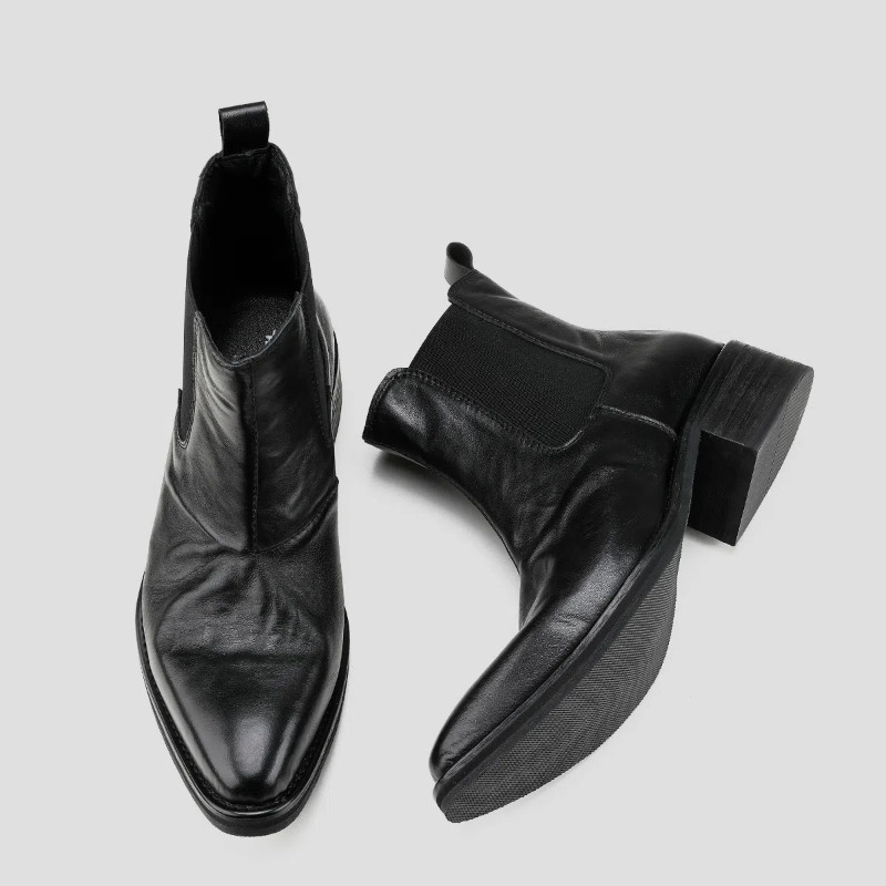 Pointed Toe Yuppie รองเท้าบูทสั้นหนังหนา Soled รองเท้าเชลซีรองเท้าผู้ชาย Wizard Boots