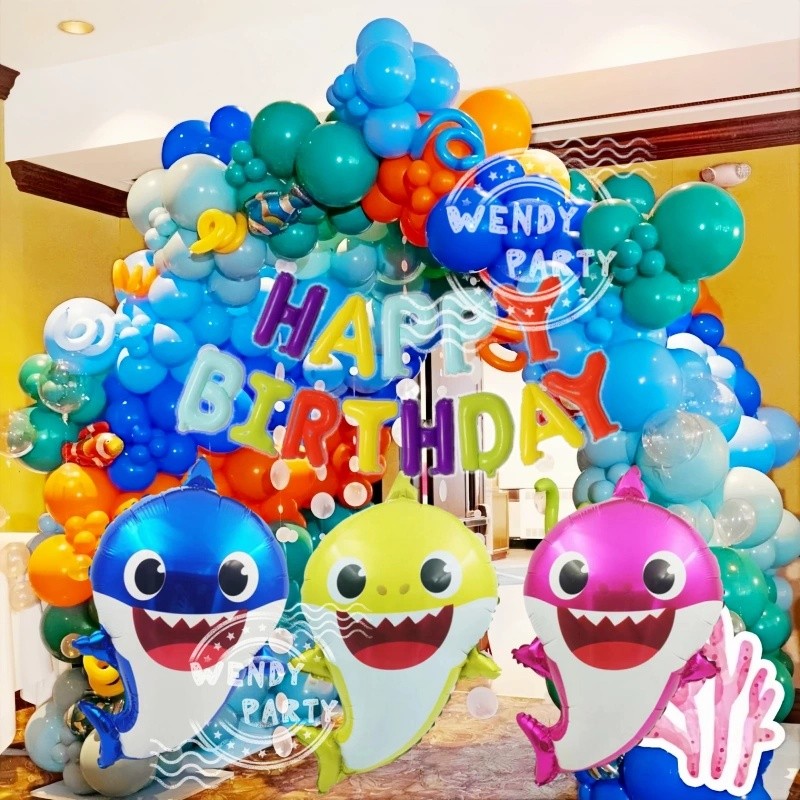 Baby Shark Party ลูกโป่ง Garland Arch Kit Ocean Animal Theme วันเกิด Baby Shower ภายใต้ทะเล