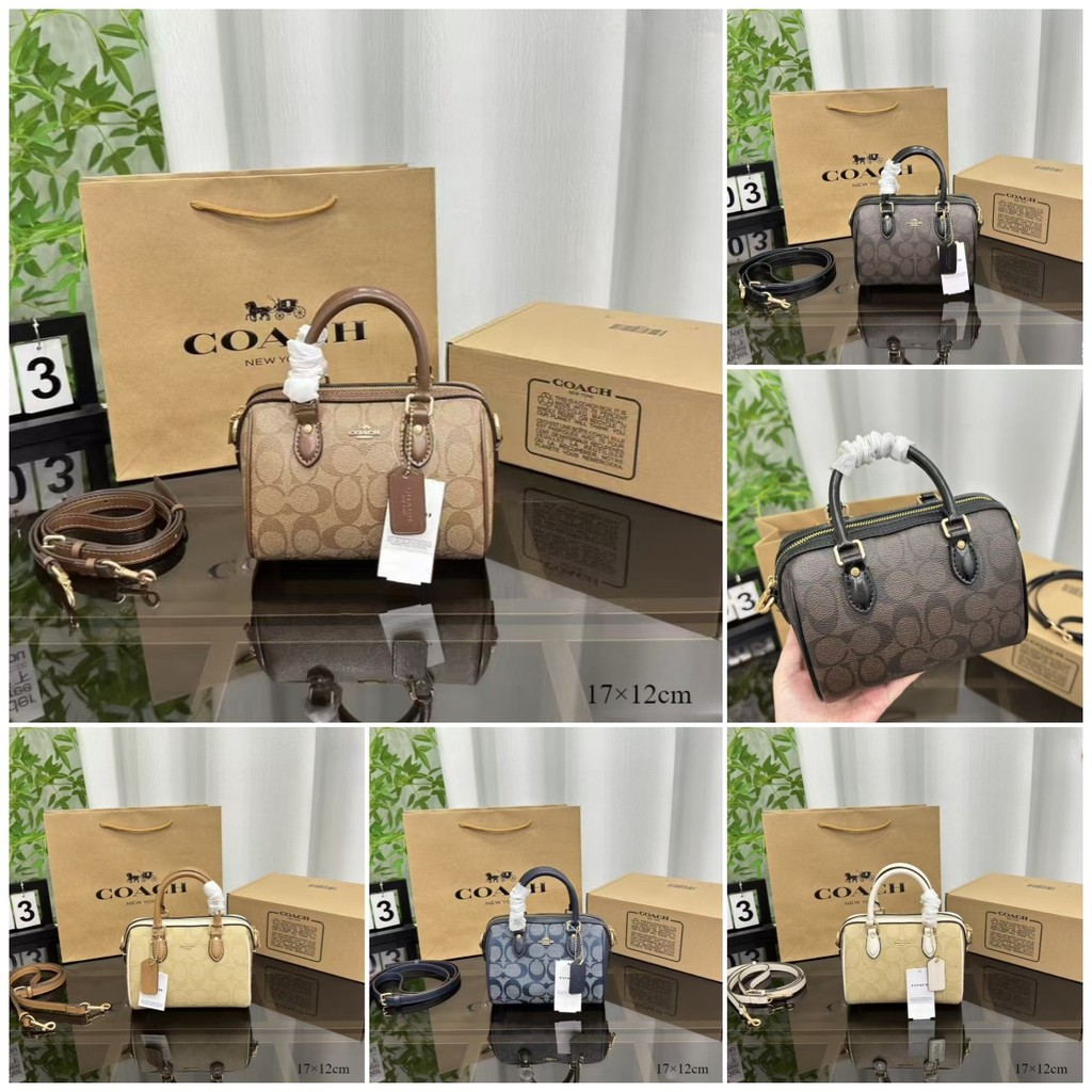 Coach mini Boston กระเป๋าถือสำหรับผู้หญิง, กระเป๋าทรงหมอน ขนาด:17×12cm