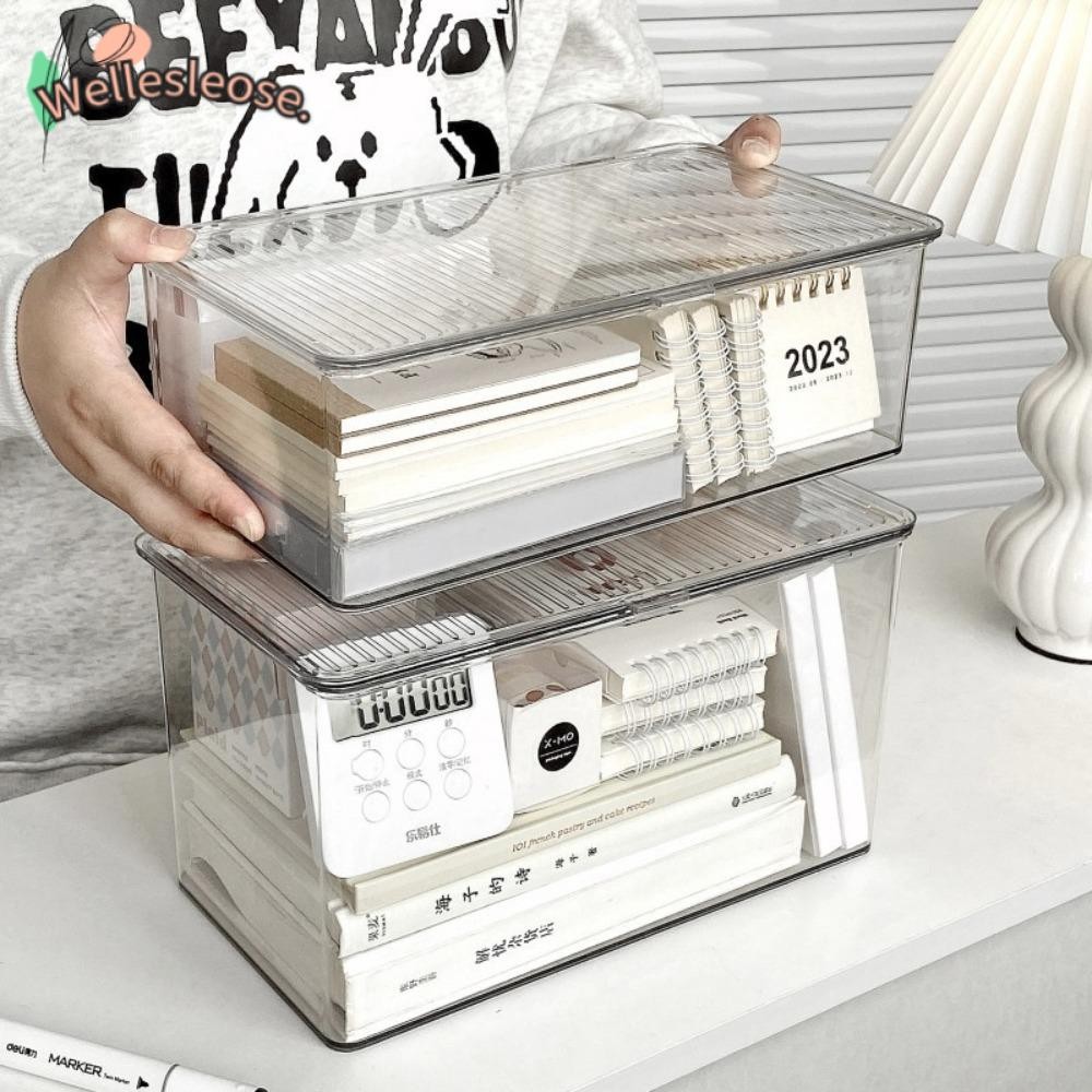 ยินดีต้อนรับ กล่องเก็บของตั้งโต๊ะ,เครื่องใช้สํานักงานสัตว์เลี้ยงกล่องจัดเครื่องสําอาง,แฟชั่นความจุขนาดใหญ่โปร่งใสพร้อมฝาปิดหนังสือกล่องเก็บเอกสาร