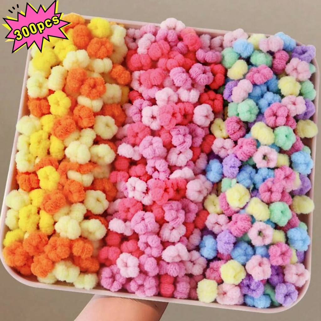 300ชิ้น/เซ็ตที่มีสีสันพื้นฐานผูกผมสําหรับสาวๆผู้ถือผมหางม้าเด็กใช้ทุกวันคาดศีรษะดอกไม้เล็กๆกิ๊บเด็กอุปกรณ์ผมของขวัญ