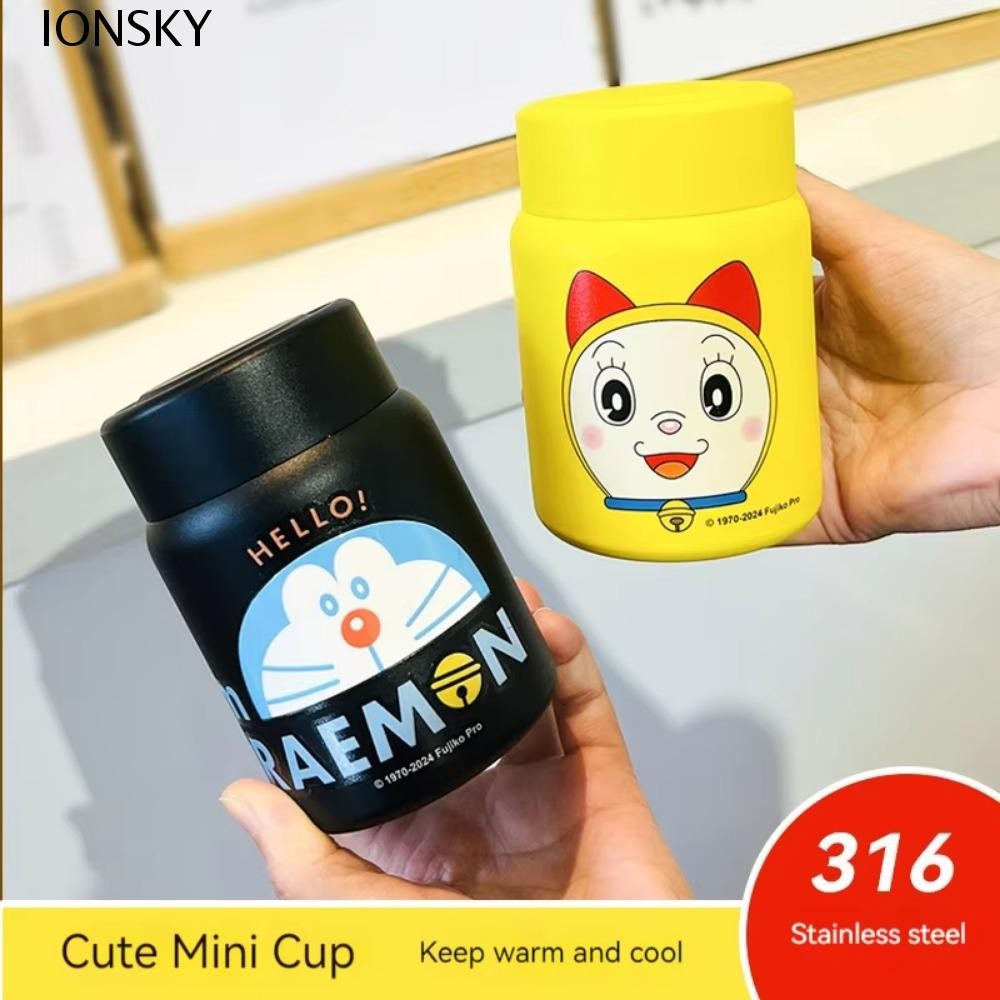 Ionsky Doraemon Thermos Cup, Mini Good-Looking Doraemon Insulated Bottle, Portable Kawaii Cartoon Anime Figure Water Cup Girls
