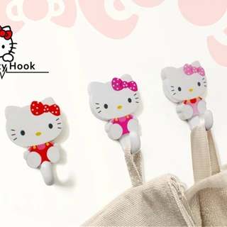 ♫ ชุดตะขอแขวนติดผนังอเนกประสงค์ Sanrio 2 ชิ้น Hello Kitty ตะขอแขวนกุญแจแบบมีกาวในตัว เหนียวแน่น น่ารัก สำหรับแขวนประตูและผนัง