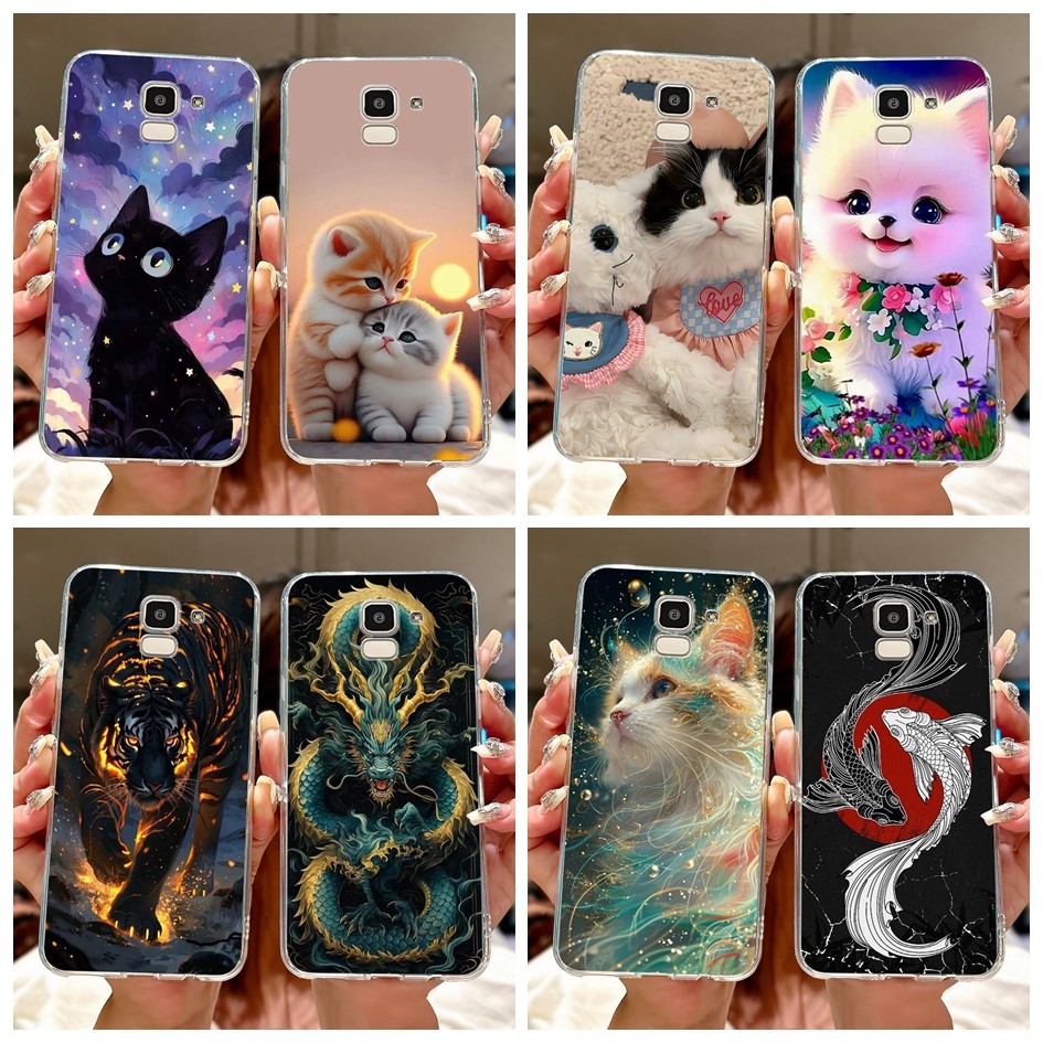 SAMSUNG สําหรับsamsung Galaxy J6 + J6 Plus 2018 ปลอกSM-J610F SM-J610G SM-J600Fซิลิโคนน่ารักการ์ตูนTiger Dragon Clear TPUกรณี