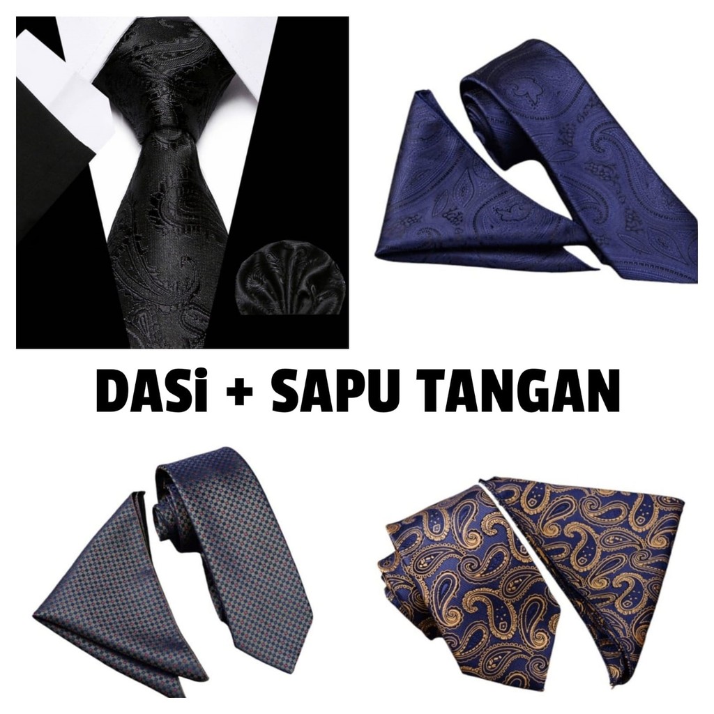 DS01 Tie Set (8cm Tie + ผ้าเช็ดหน้ากระเป๋า) ผ้าผูกคอยาวพร้อมชุด Pocket Square Jisung